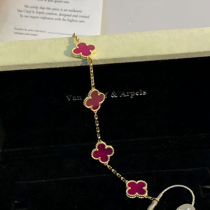 [Lumi Jewelry]CLOVER 5 MOTIFS PINK ENAMEL BRACELET