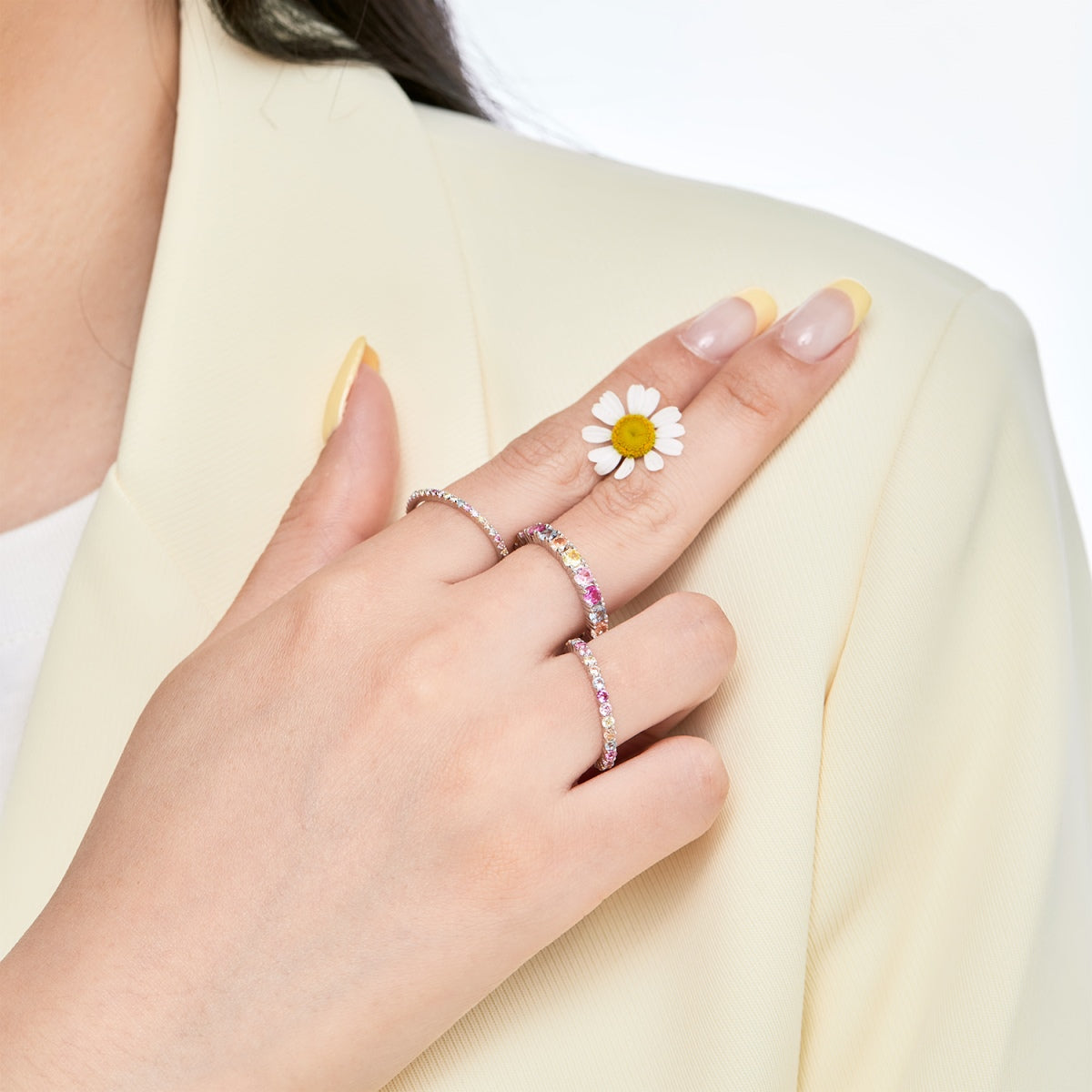 [Lumi Jewels]Ornate Colorful Round Cut Tennis Ring