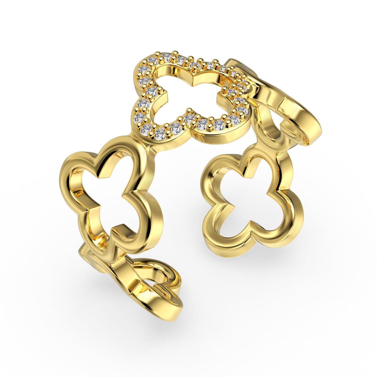 [Lumi Jewels]Hollow Design Four-Leaf Clover Flower Shape Ring
