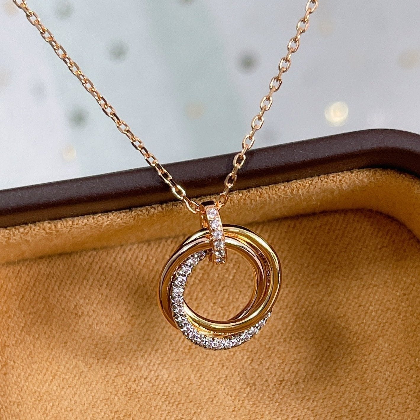 [Lumi Jewels]COLLIER TRINITY ARGENT OR OR ROSE DIAMANTS