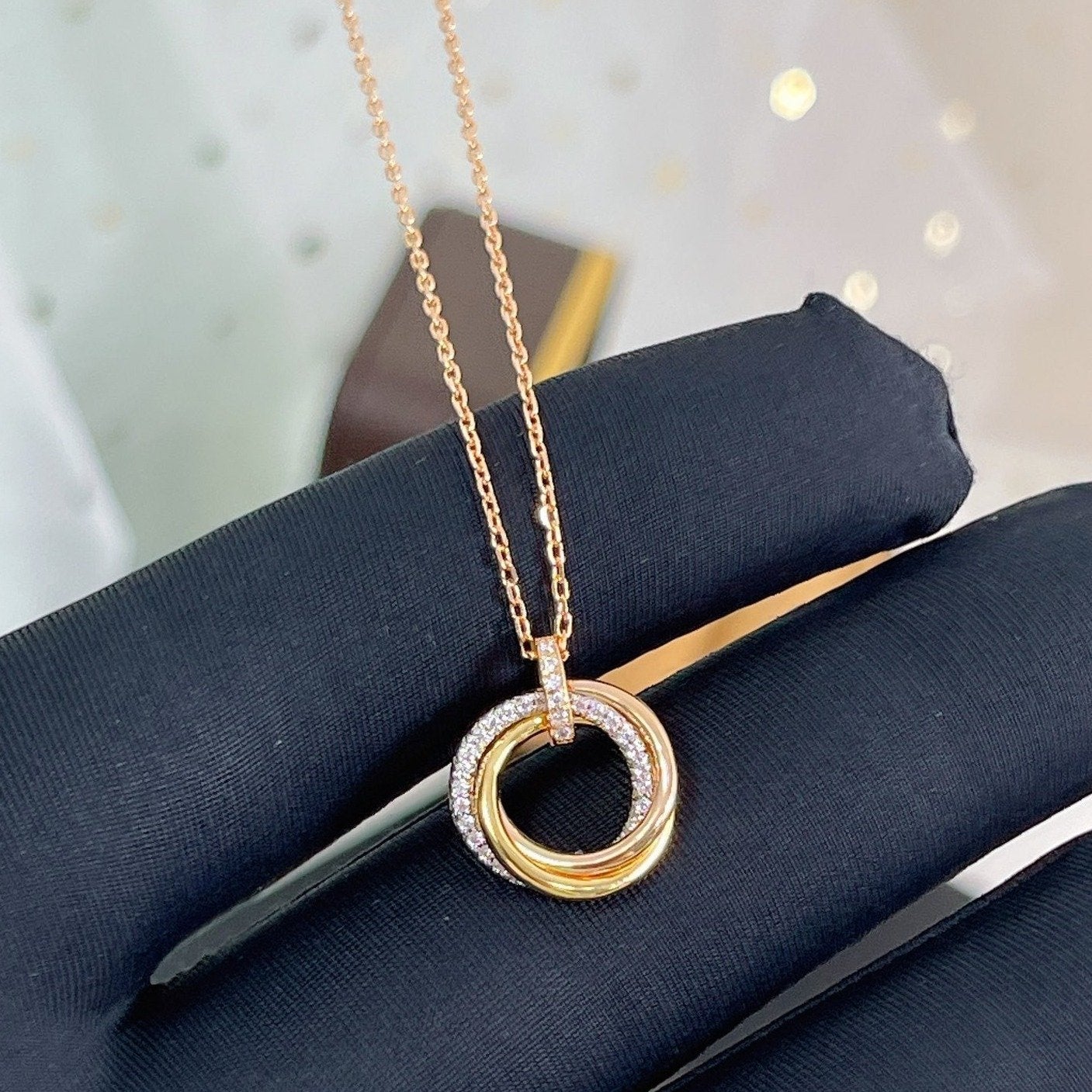 [Lumi Jewels]COLLIER TRINITY ARGENT OR OR ROSE DIAMANTS