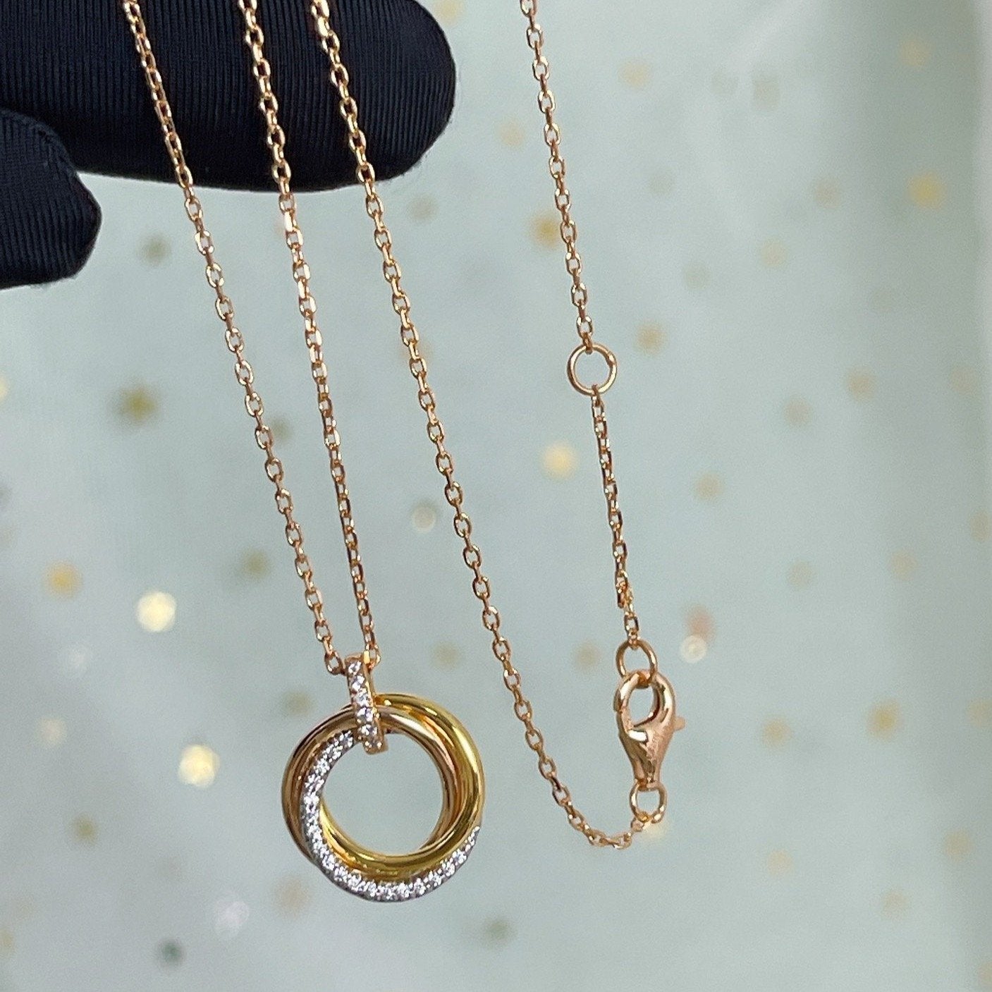 [Lumi Jewels]COLLIER TRINITY ARGENT OR OR ROSE DIAMANTS