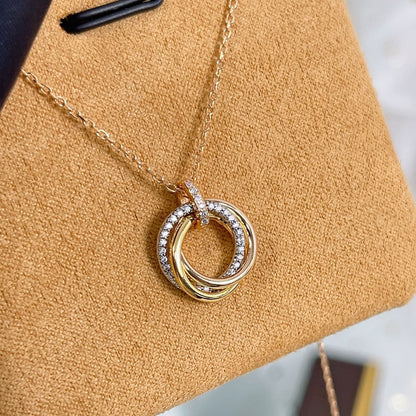 [Lumi Jewels]COLLIER TRINITY ARGENT OR OR ROSE DIAMANTS