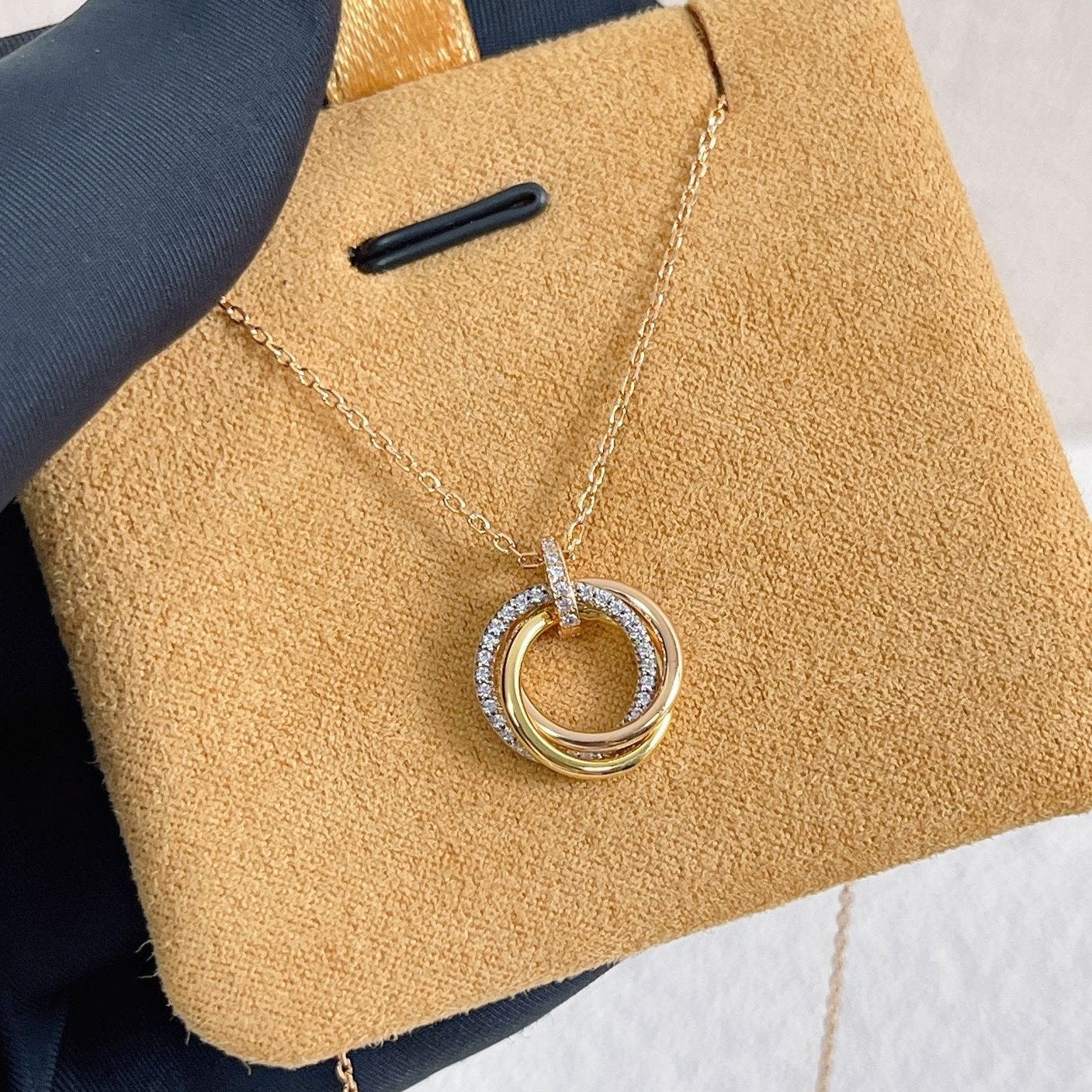 [Lumi Jewels]COLLIER TRINITY ARGENT OR OR ROSE DIAMANTS