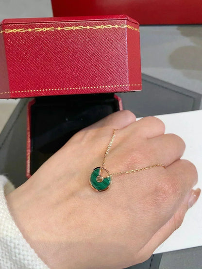 [Lumi Jewels]COLLIER AMULETTE MALACHITE OR ROSE