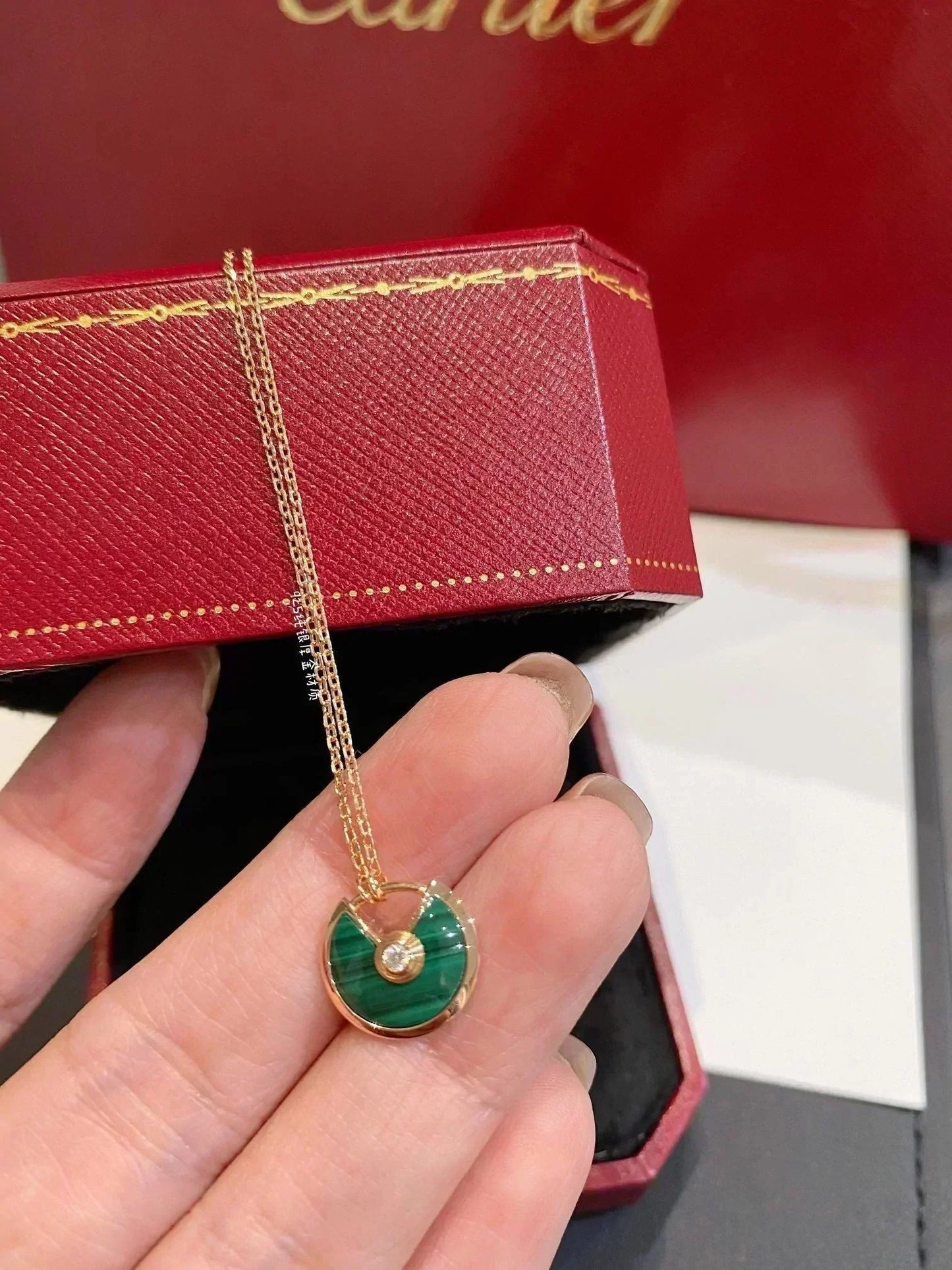 [Lumi Jewels]COLLIER AMULETTE MALACHITE OR ROSE
