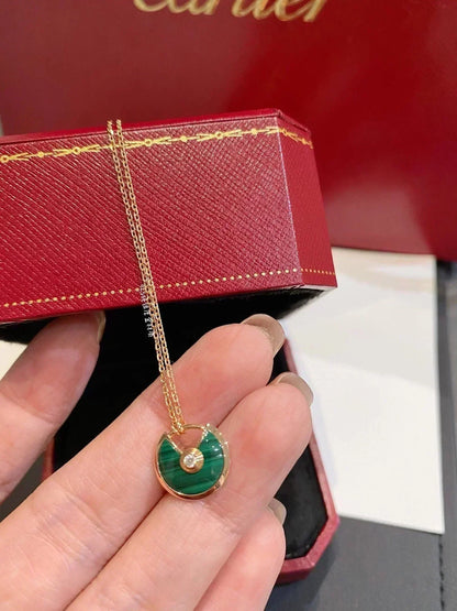 [Lumi Jewels]COLLIER AMULETTE MALACHITE OR ROSE