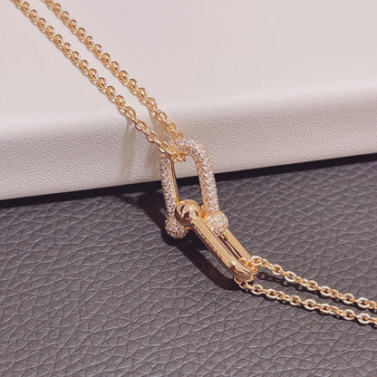 [Lumi Jewelry]HARDWEAR DOUBLE LINK PEDANT PINK GOLD DIAMOND NECKLACE