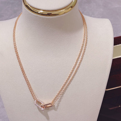 [Lumi Jewelry]HARDWEAR DOUBLE LINK PEDANT PINK GOLD DIAMOND NECKLACE
