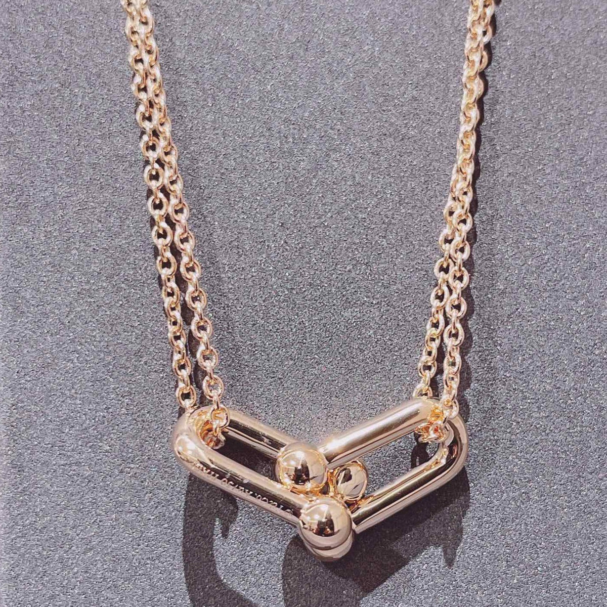 [Lumi Jewelry]HARDWEAR DOUBLE LINK PEDANT PINK GOLD NECKLACE