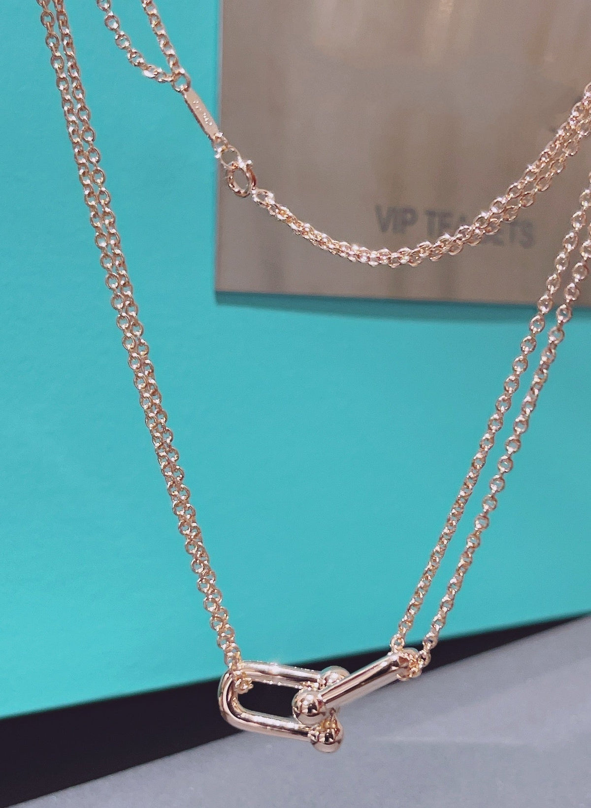 [Lumi Jewelry]HARDWEAR DOUBLE LINK PEDANT PINK GOLD NECKLACE