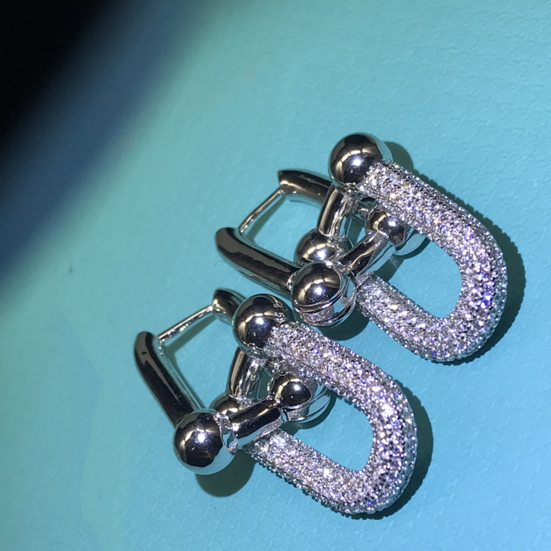 [Lumi Jewelry]HARDWARE DROP EARRINGS DOUBLE LINK DIAMOND