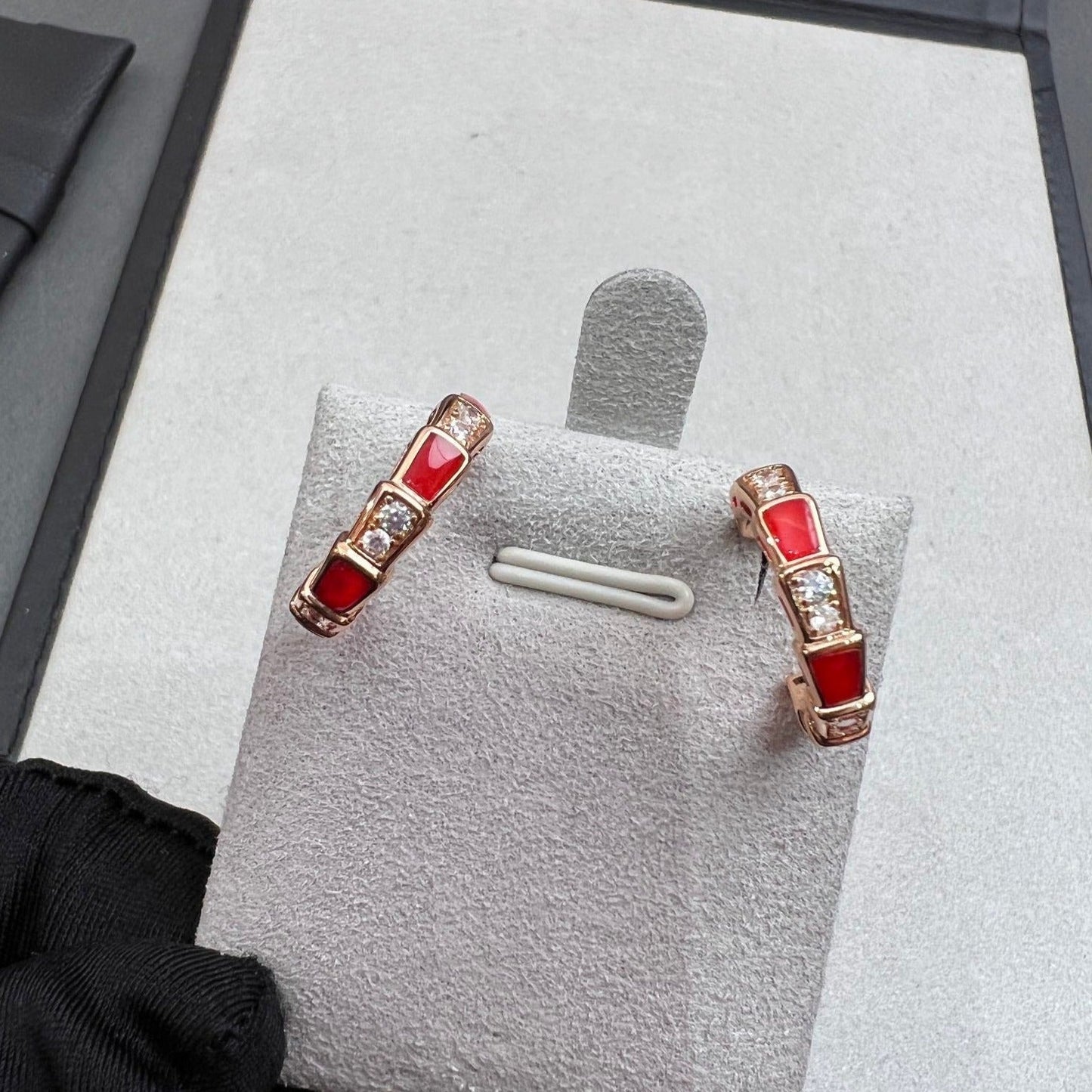 [Lumi Jewels]BOUCLES D'OREILLES SERPENTI EN OR ROSE ET CORNALINE