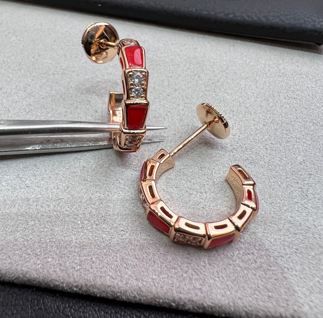 [Lumi Jewels]BOUCLES D'OREILLES SERPENTI EN OR ROSE ET CORNALINE