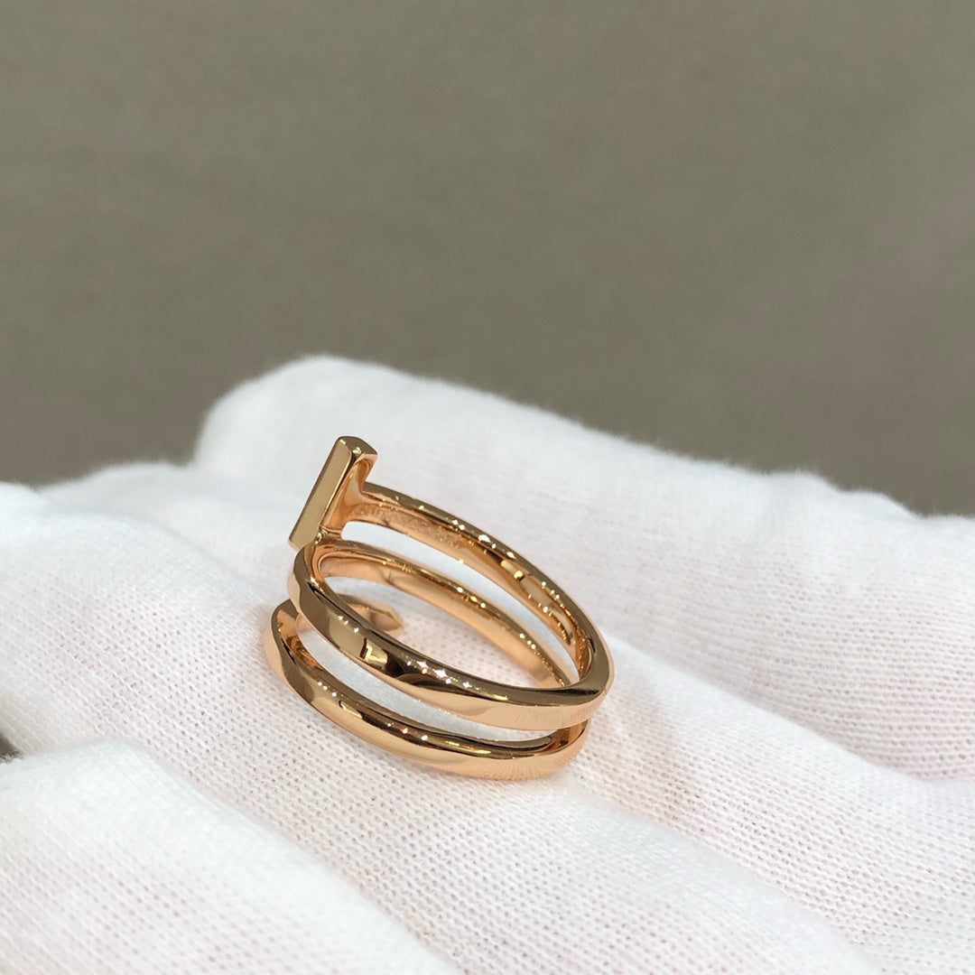 [Lumi Jewelry]T WIRE DOUBLE ROWS RING PINK GOLD