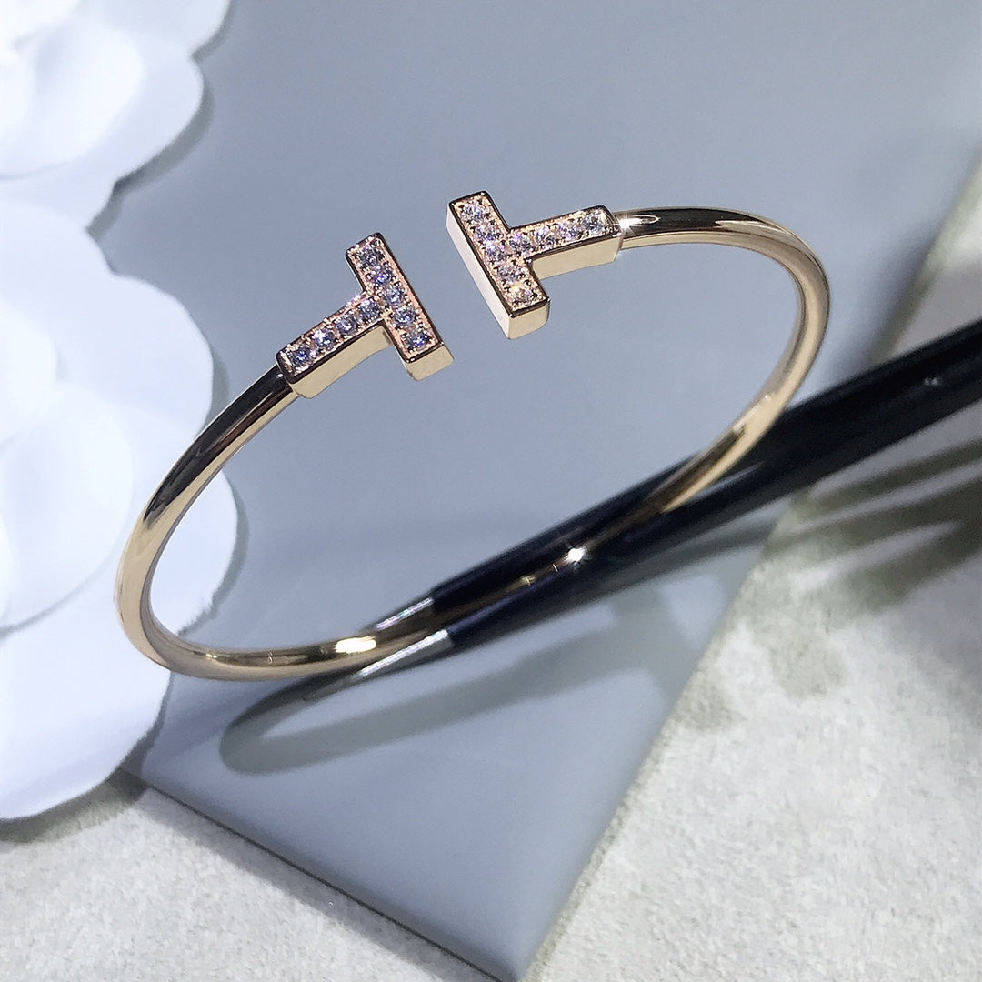 [Lumi Jewelry]T BRACELET PINK GOLD 1.8MM DIAMOND