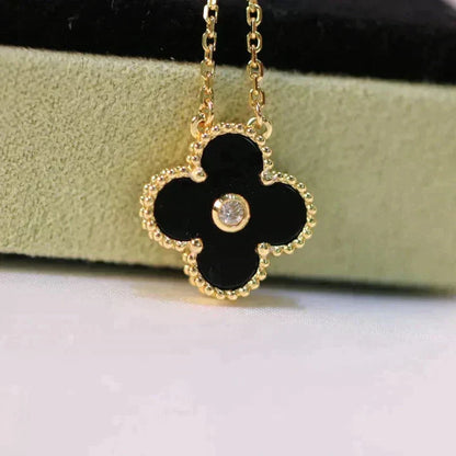 [Lumi Jewels]COLLIER TRÈFLE 15MM DIAMANT ONYX