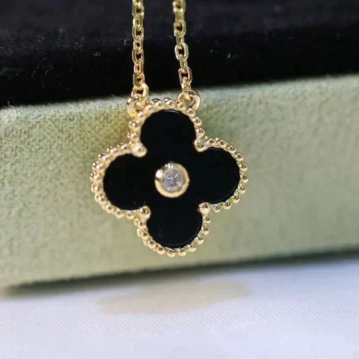 [Lumi Jewels]COLLIER TRÈFLE 15MM DIAMANT ONYX