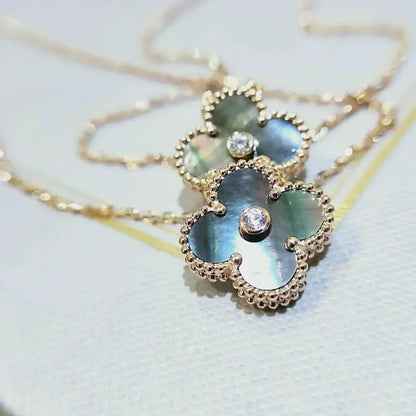 [Lumi Jewels]COLLIER TRÈFLE 15 MM DIAMANT ET NACRE GRISE