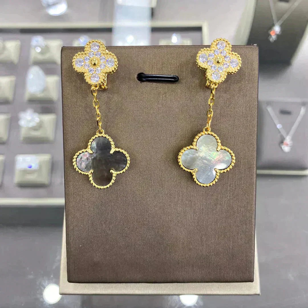 [Lumi Jewels]CLOVER 2 MOTIFS DIAMANTS BOUCLES D'OREILLES (CHOIX MULTIPLES)