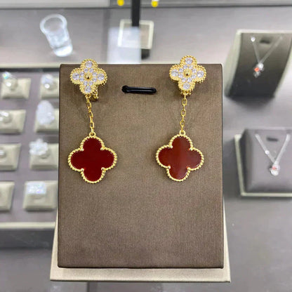 [Lumi Jewels]CLOVER 2 MOTIFS DIAMANTS BOUCLES D'OREILLES (CHOIX MULTIPLES)