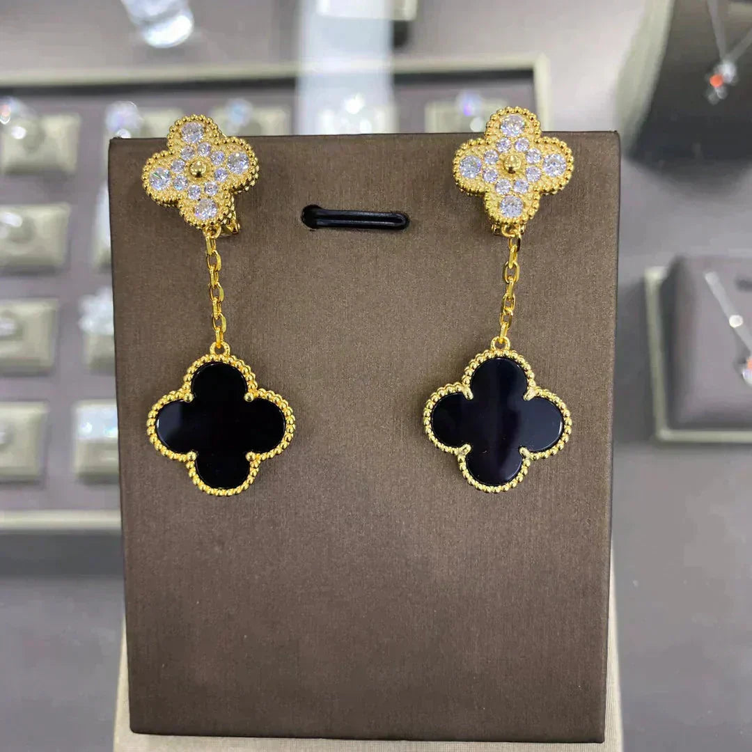 [Lumi Jewels]CLOVER 2 MOTIFS DIAMANTS BOUCLES D'OREILLES (CHOIX MULTIPLES)