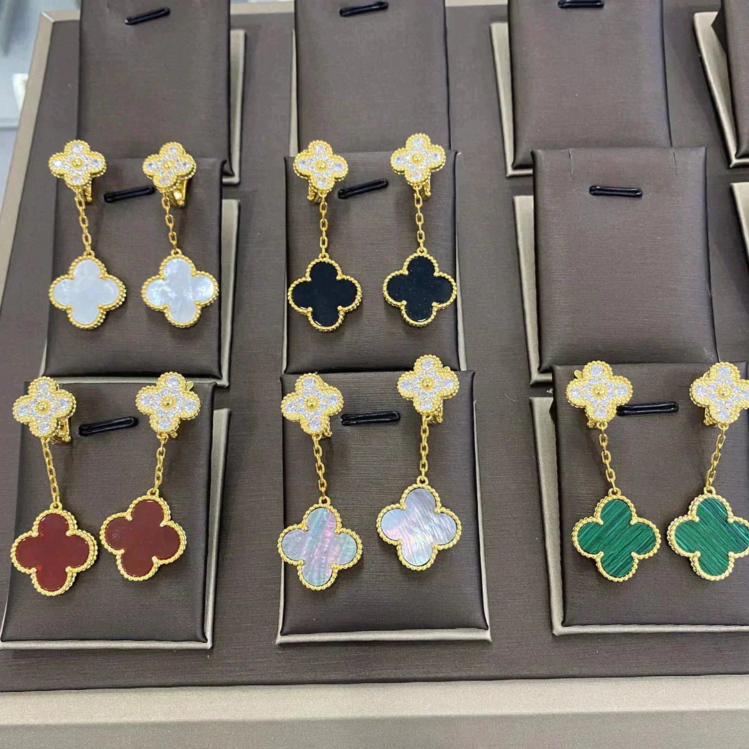 [Lumi Jewels]CLOVER 2 MOTIFS DIAMANTS BOUCLES D'OREILLES (CHOIX MULTIPLES)