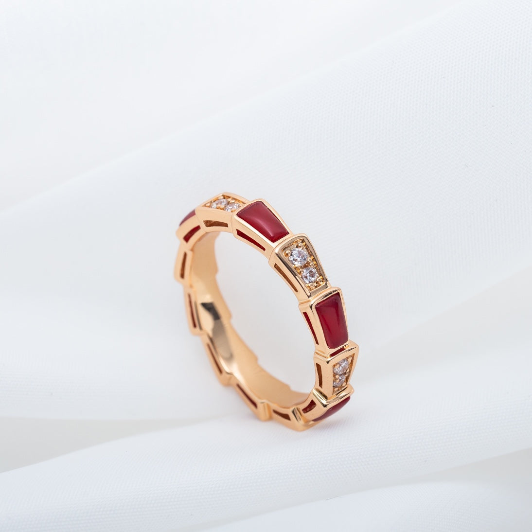 [Lumi Jewels]BAGUE SERPENTI OR ROSE CORNALINE DIAMANT 3MM