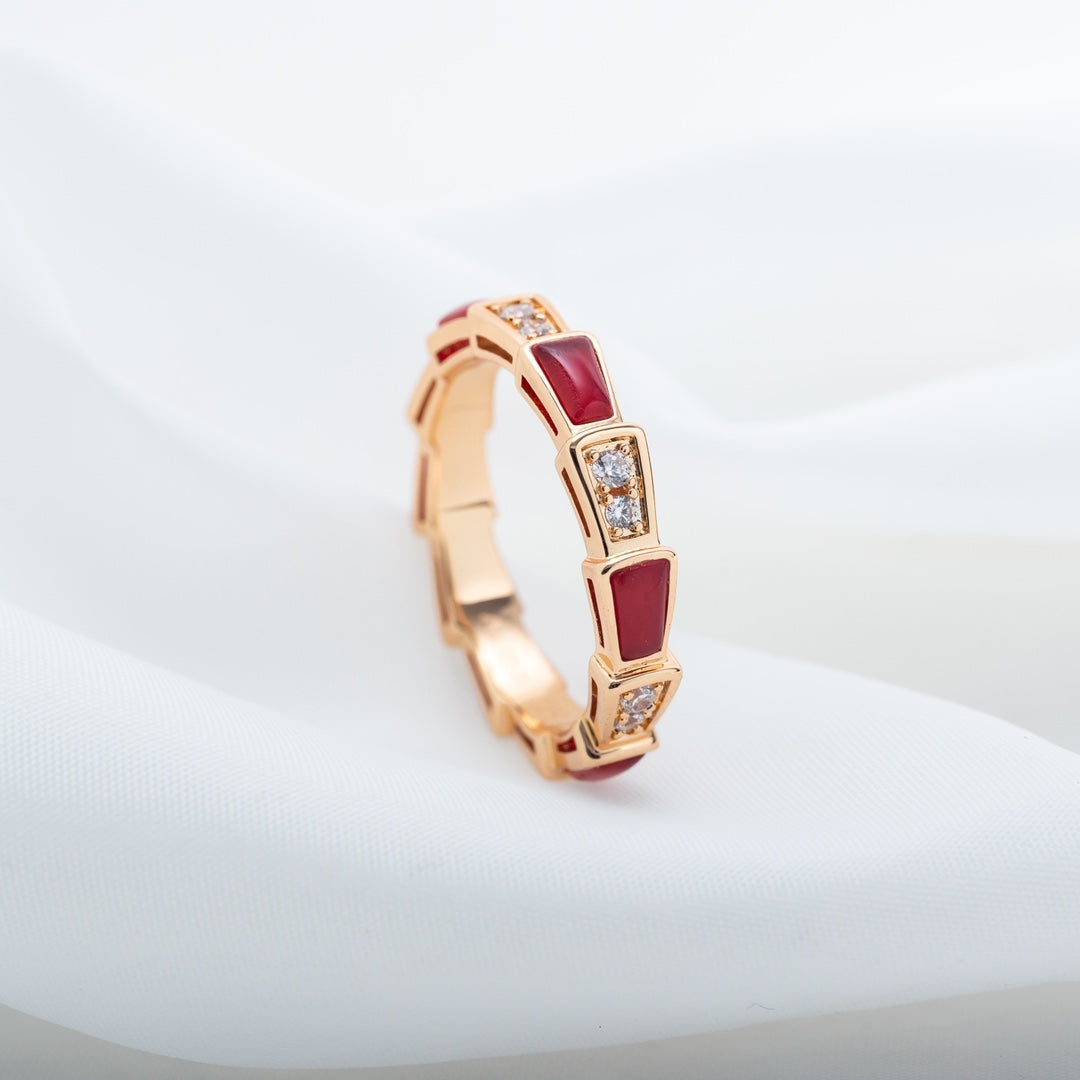 [Lumi Jewels]BAGUE SERPENTI OR ROSE CORNALINE DIAMANT 3MM
