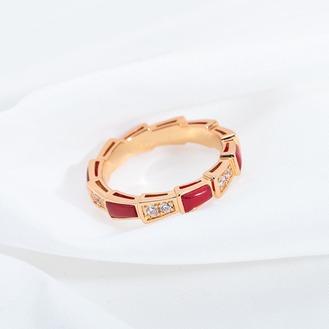 [Lumi Jewels]BAGUE SERPENTI OR ROSE CORNALINE DIAMANT 3MM