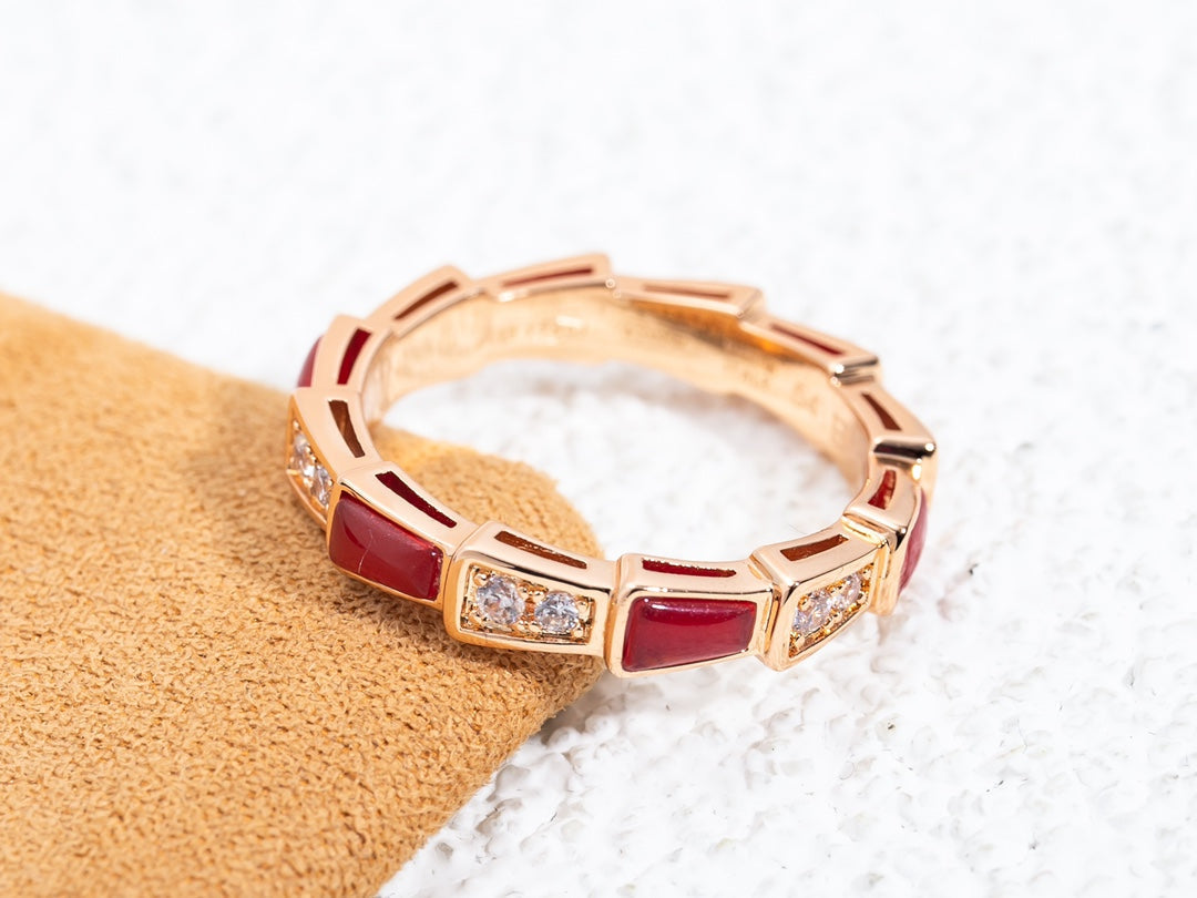 [Lumi Jewels]BAGUE SERPENTI OR ROSE CORNALINE DIAMANT 3MM