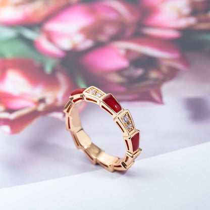 [Lumi Jewels]BAGUE SERPENTI OR ROSE CORNALINE DIAMANT 3MM
