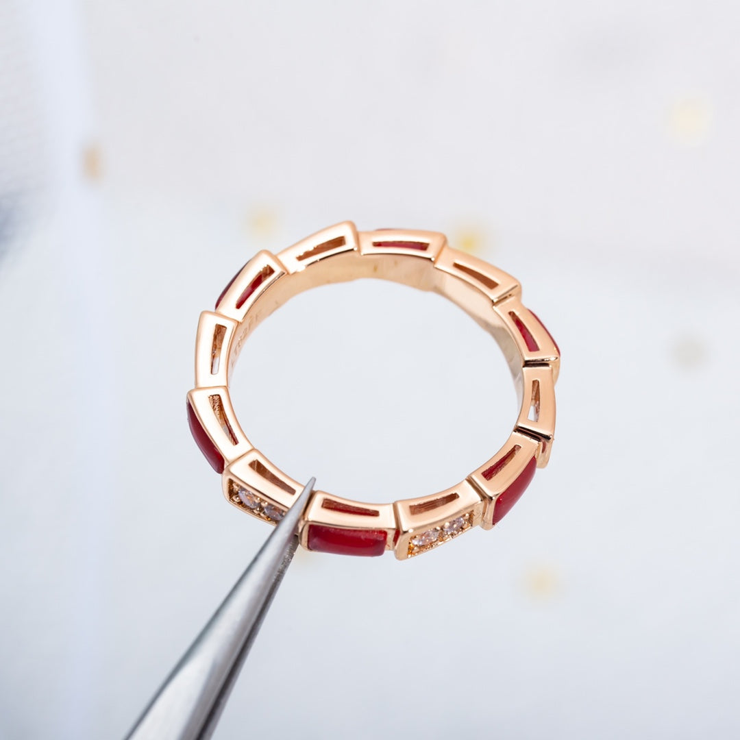 [Lumi Jewels]BAGUE SERPENTI OR ROSE CORNALINE DIAMANT 3MM