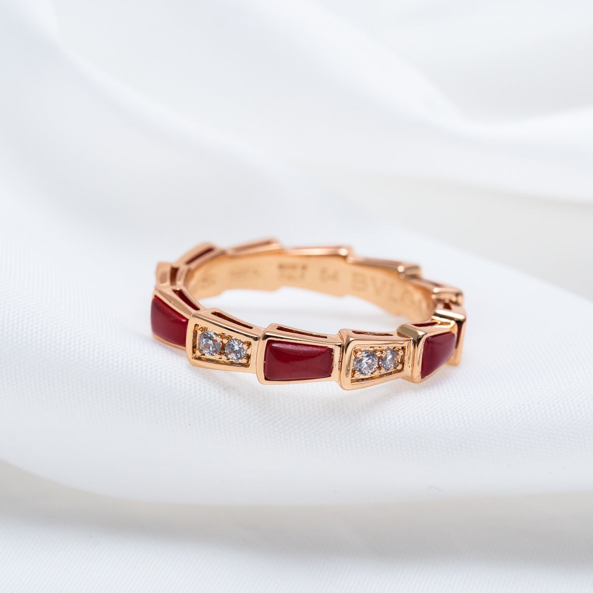 [Lumi Jewels]BAGUE SERPENTI OR ROSE CORNALINE DIAMANT 3MM