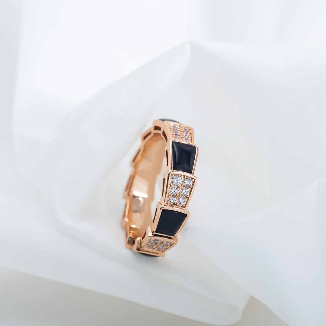 [Lumi Jewels]BAGUE SERPENTI OR ROSE NACRE NOIRE DIAMANTS SERTIS 4MM
