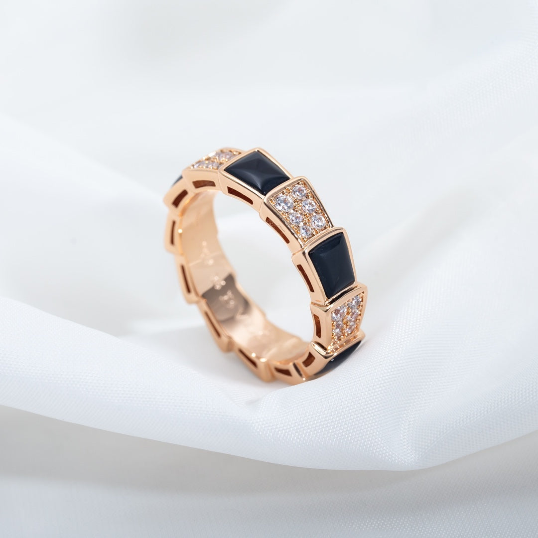 [Lumi Jewels]BAGUE SERPENTI OR ROSE NACRE NOIRE DIAMANTS SERTIS 4MM