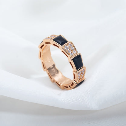 [Lumi Jewels]BAGUE SERPENTI OR ROSE NACRE NOIRE DIAMANTS SERTIS 4MM