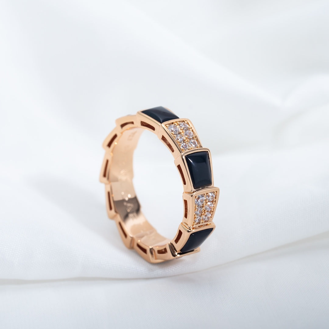 [Lumi Jewels]BAGUE SERPENTI OR ROSE NACRE NOIRE DIAMANTS SERTIS 4MM