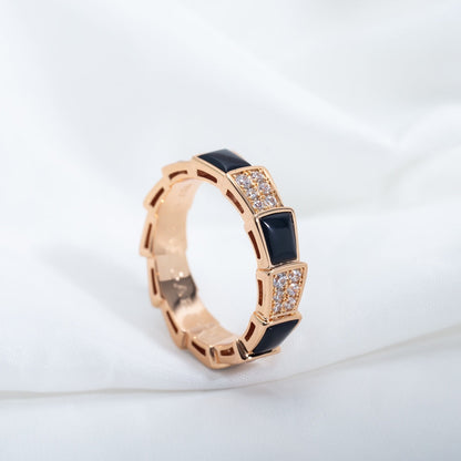 [Lumi Jewels]BAGUE SERPENTI OR ROSE NACRE NOIRE DIAMANTS SERTIS 4MM