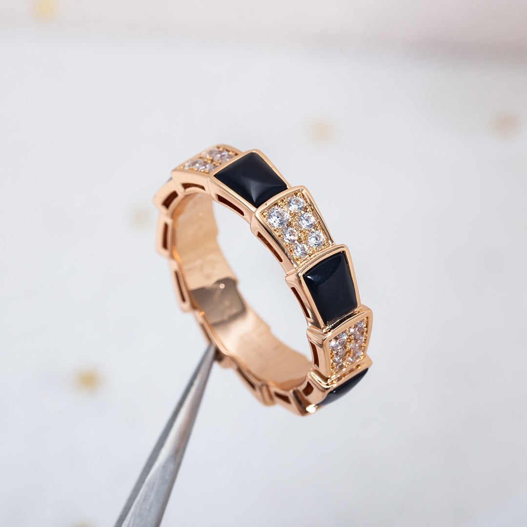[Lumi Jewels]BAGUE SERPENTI OR ROSE NACRE NOIRE DIAMANTS SERTIS 4MM