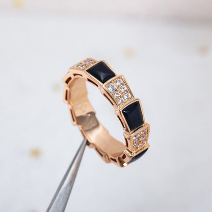 [Lumi Jewels]BAGUE SERPENTI OR ROSE NACRE NOIRE DIAMANTS SERTIS 4MM