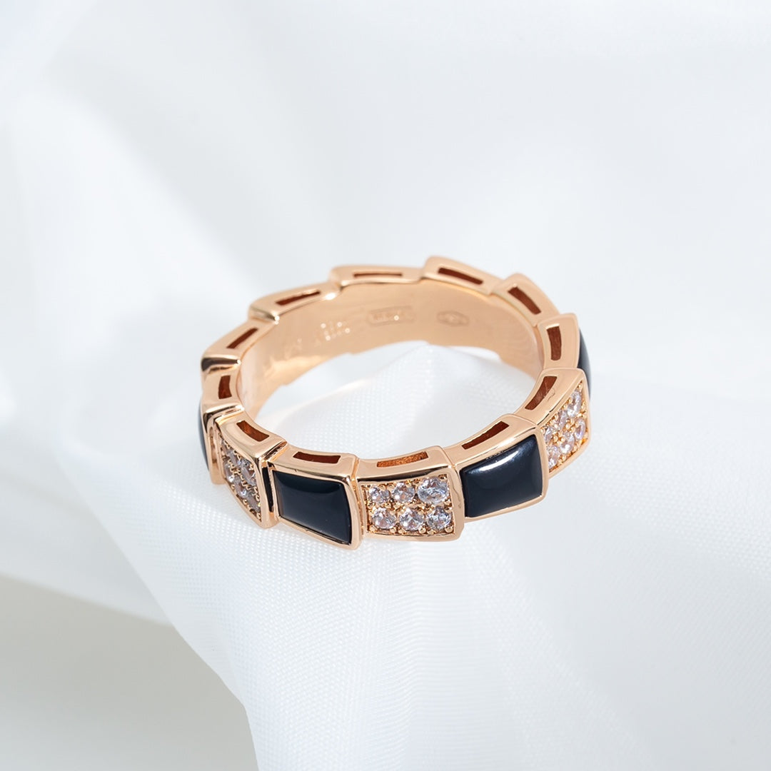 [Lumi Jewels]BAGUE SERPENTI OR ROSE NACRE NOIRE DIAMANTS SERTIS 4MM