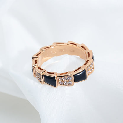 [Lumi Jewels]BAGUE SERPENTI OR ROSE NACRE NOIRE DIAMANTS SERTIS 4MM