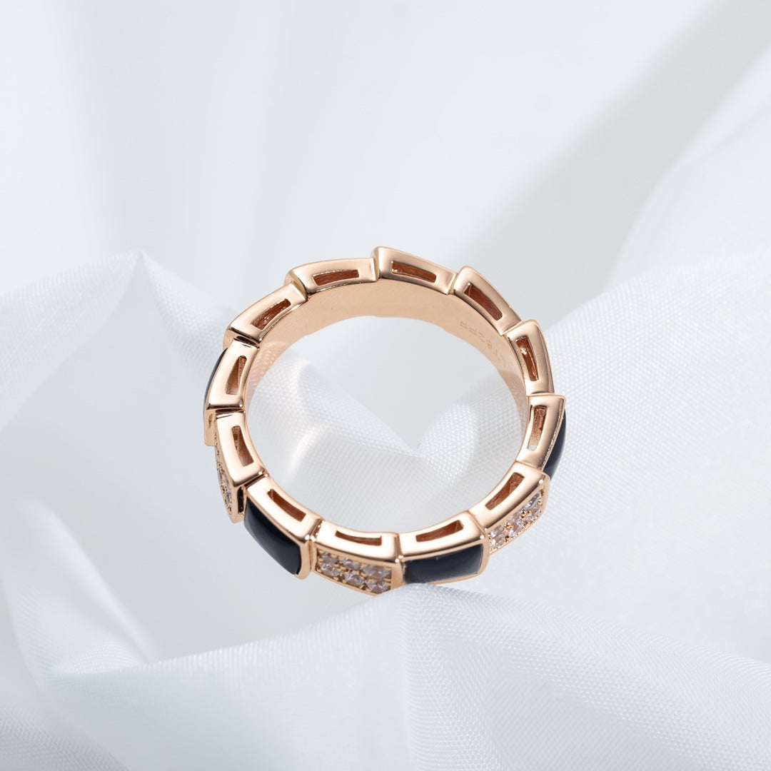 [Lumi Jewels]BAGUE SERPENTI OR ROSE NACRE NOIRE DIAMANTS SERTIS 4MM