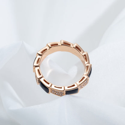 [Lumi Jewels]BAGUE SERPENTI OR ROSE NACRE NOIRE DIAMANTS SERTIS 4MM
