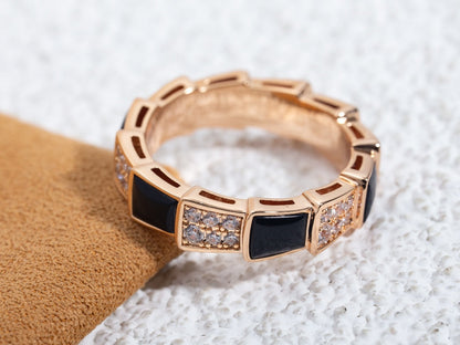 [Lumi Jewels]BAGUE SERPENTI OR ROSE NACRE NOIRE DIAMANTS SERTIS 4MM