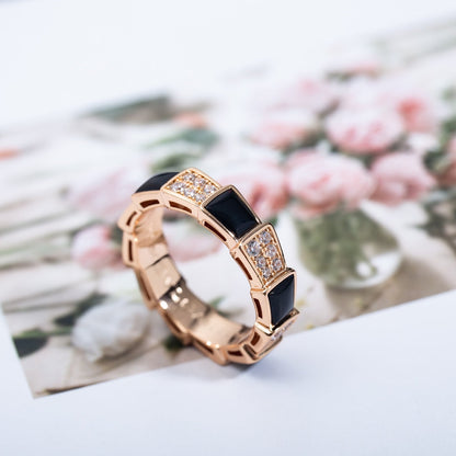 [Lumi Jewels]BAGUE SERPENTI OR ROSE NACRE NOIRE DIAMANTS SERTIS 4MM