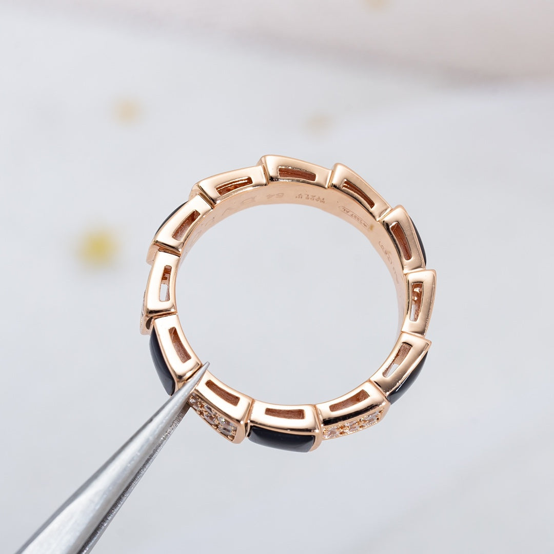 [Lumi Jewels]BAGUE SERPENTI OR ROSE NACRE NOIRE DIAMANTS SERTIS 4MM