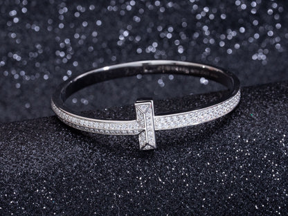 [Lumi Jewelry]WIDE DIAMONDS HINGED BANGLE SILVER