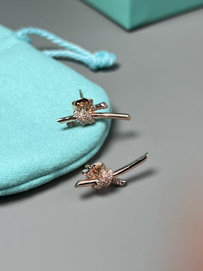 [Lumi Jewelry]KNOT EARRINGS PINK GOLD DIAMOND